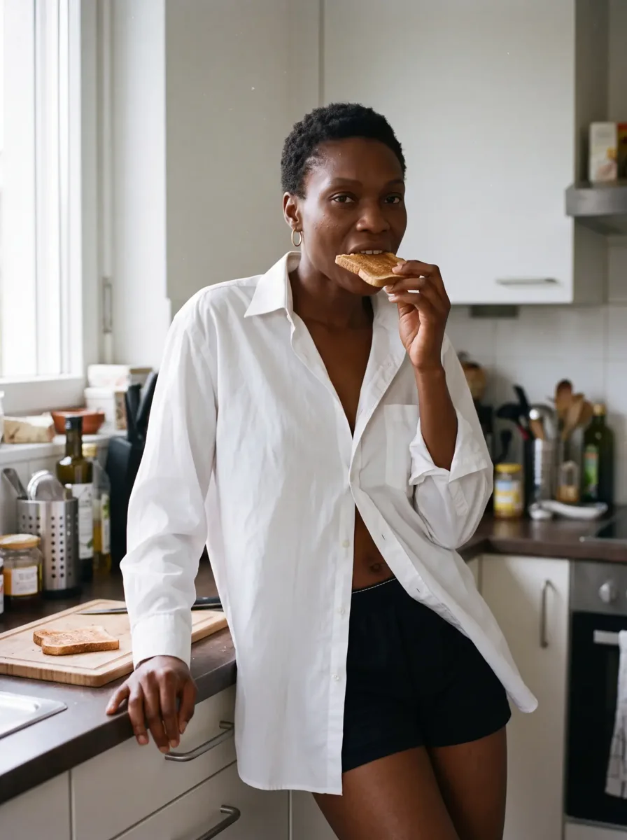 A quiet breakfast in the kitchen