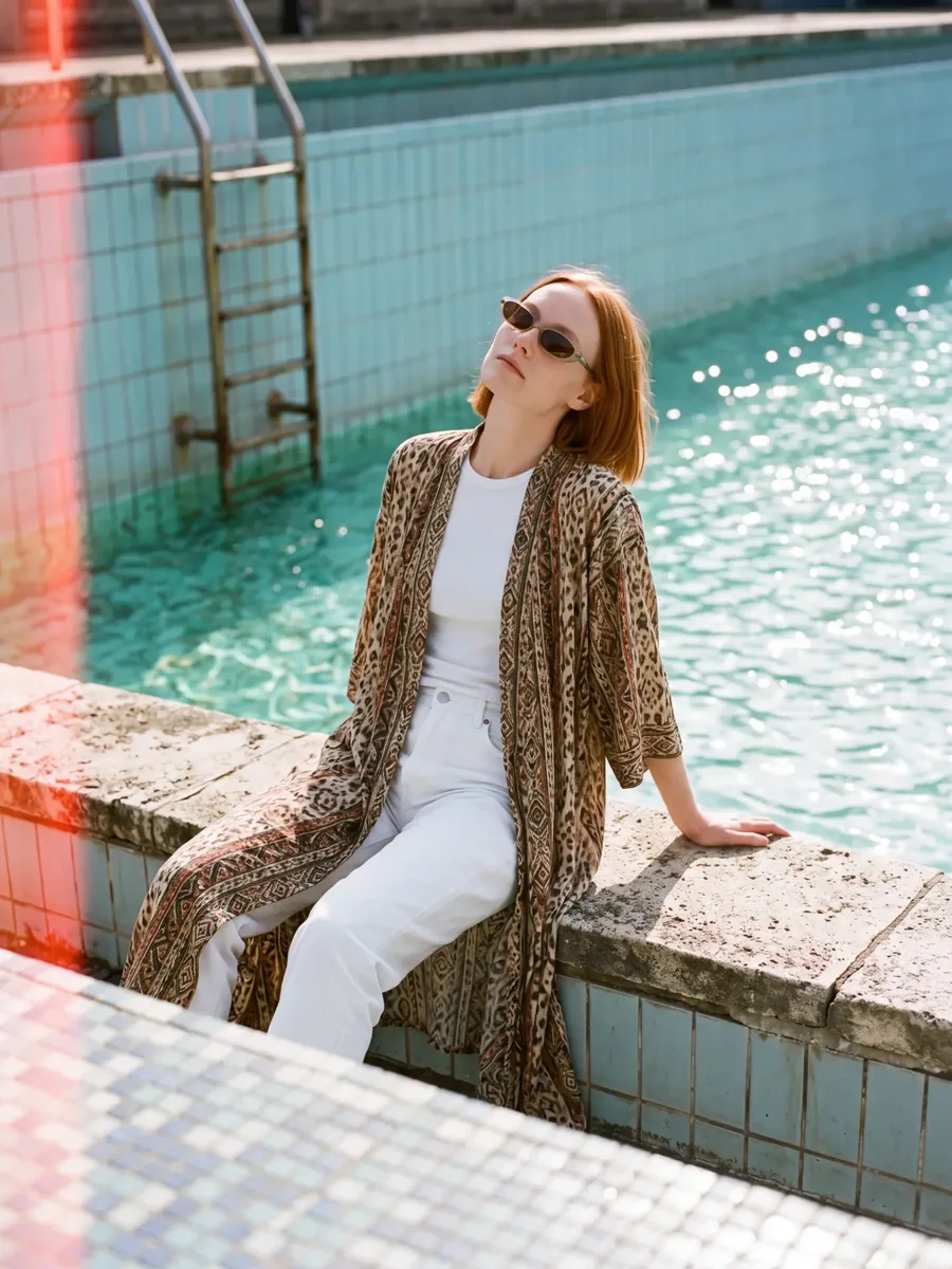 Sitting on the edge of a swimming pool