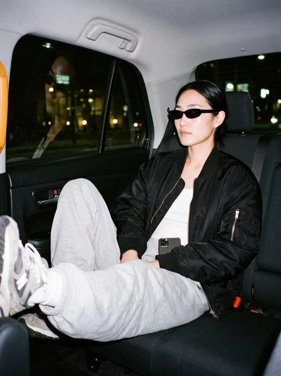 On the way home in the back of a taxi