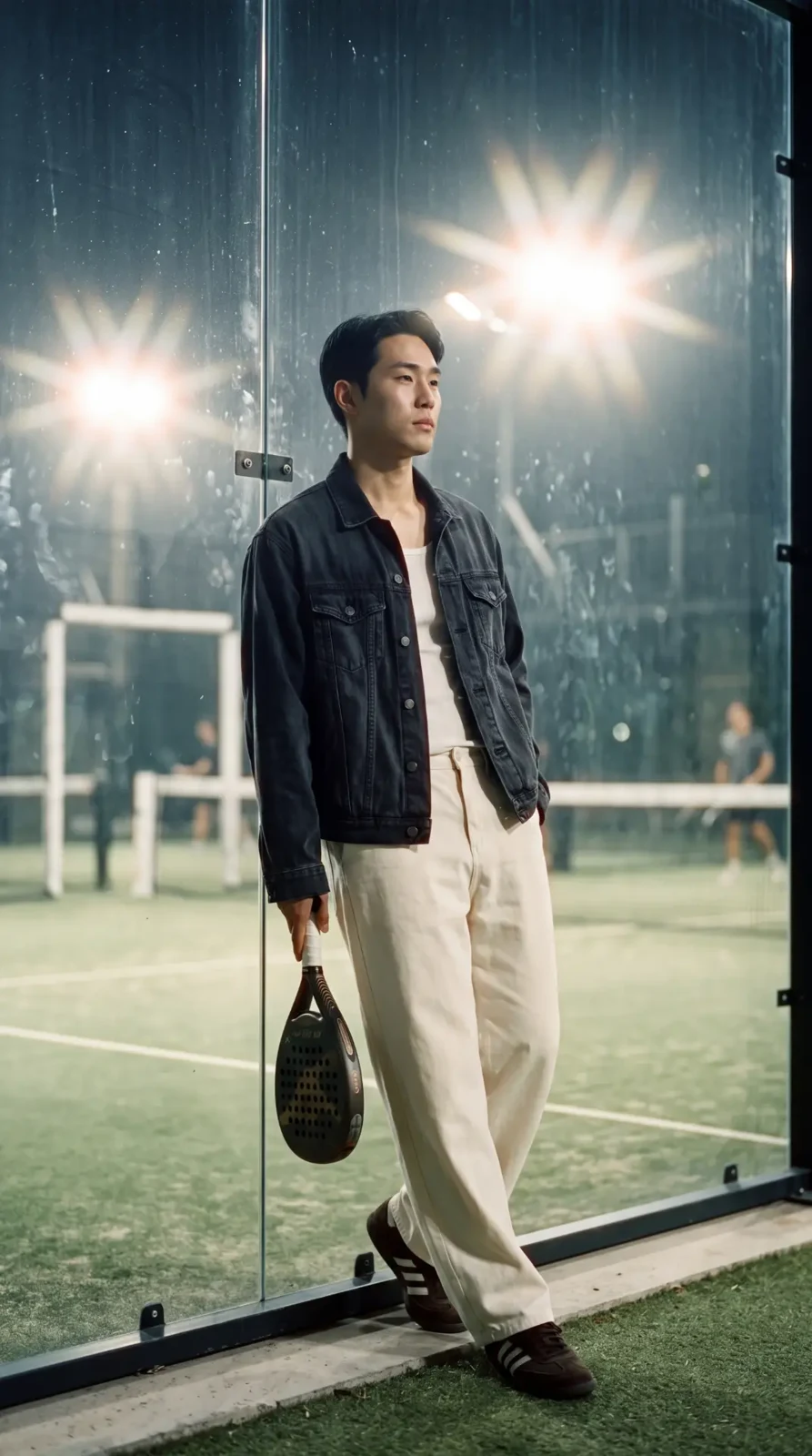 Man with a racket at the padel court